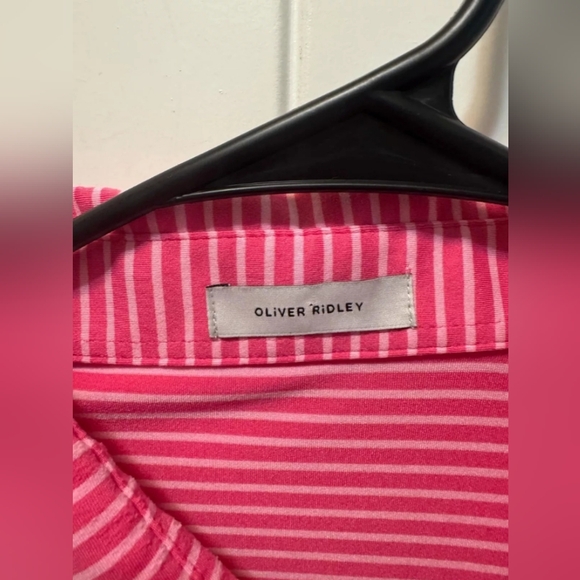 Oliver Ridley Polo Short Sleeve Shirt Mens XL Pink Striped Performance Golf Gift - Picture 2 of 5